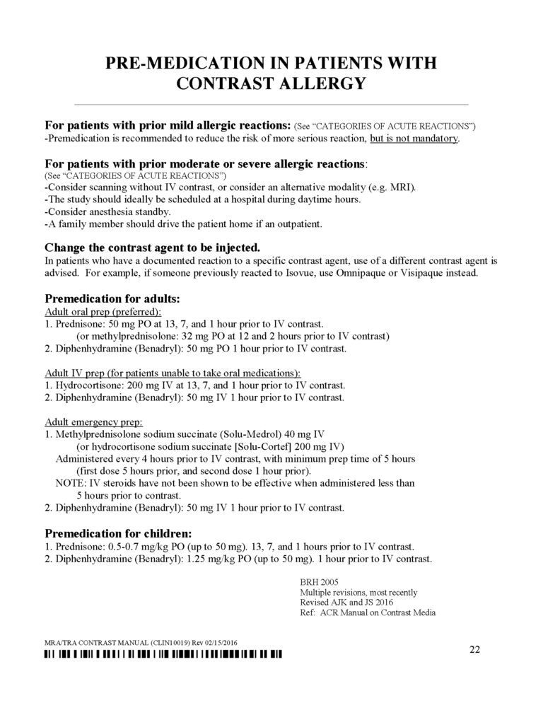 Contrast Allergies And Premedication Triad Radiology Associates 3985